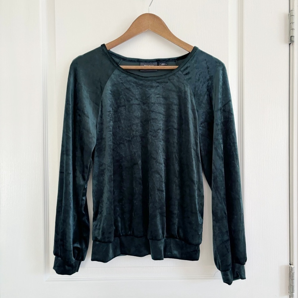 Maeve Forest Green Velvet Long Sleeve Top XS Anthropologie